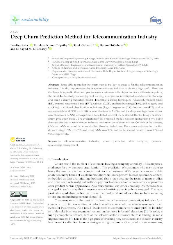 Deep churn prediction method for telecommunication industry Thumbnail