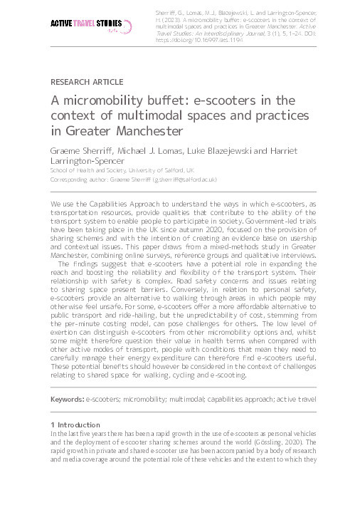 A micromobility buffet: e-scooters in the context of multimodal spaces and practices in Greater Manchester Thumbnail