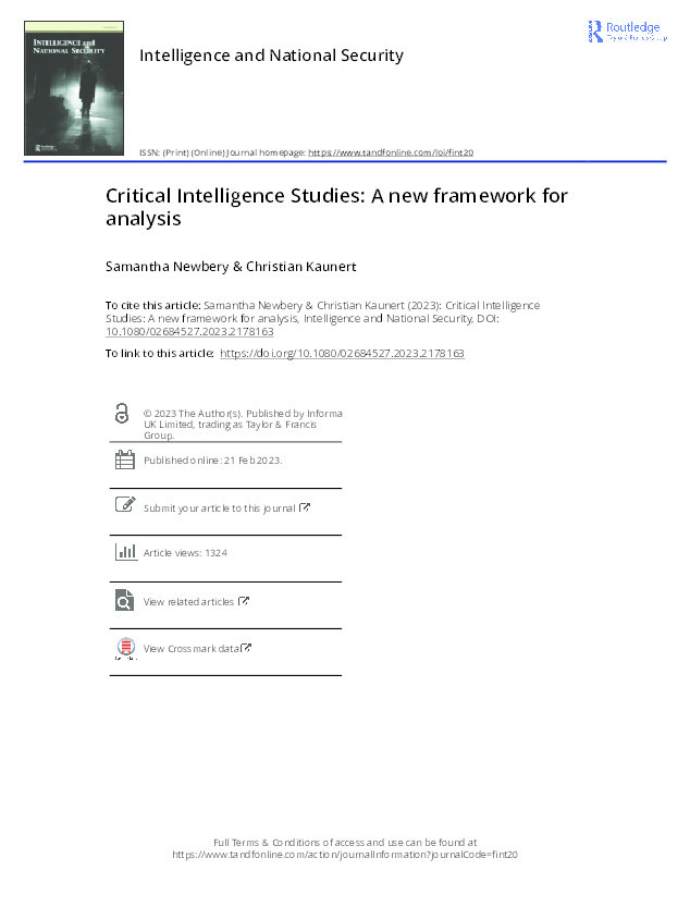 Critical intelligence studies: a new framework for analysis Thumbnail