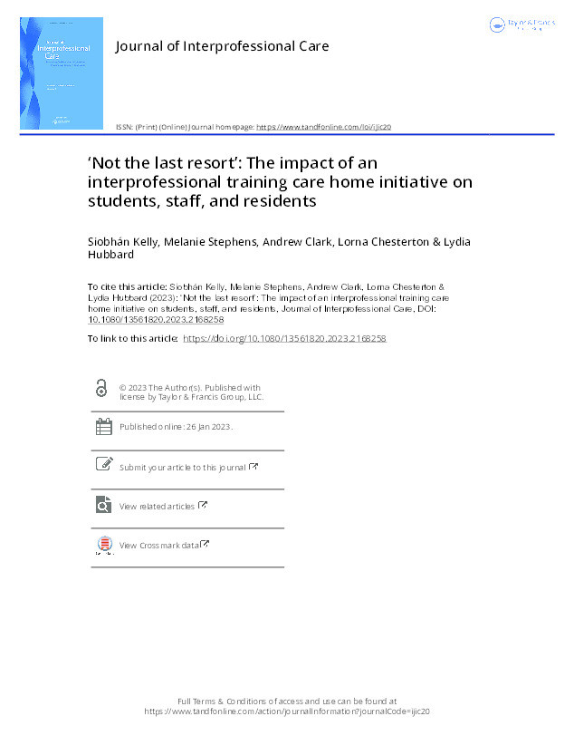 ‘Not the last resort’: The impact of an interprofessional training care home initiative on students, staff, and residents Thumbnail