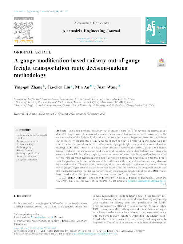 A gauge modification-based railway out-of-gauge freight transportation route decision-making methodology Thumbnail