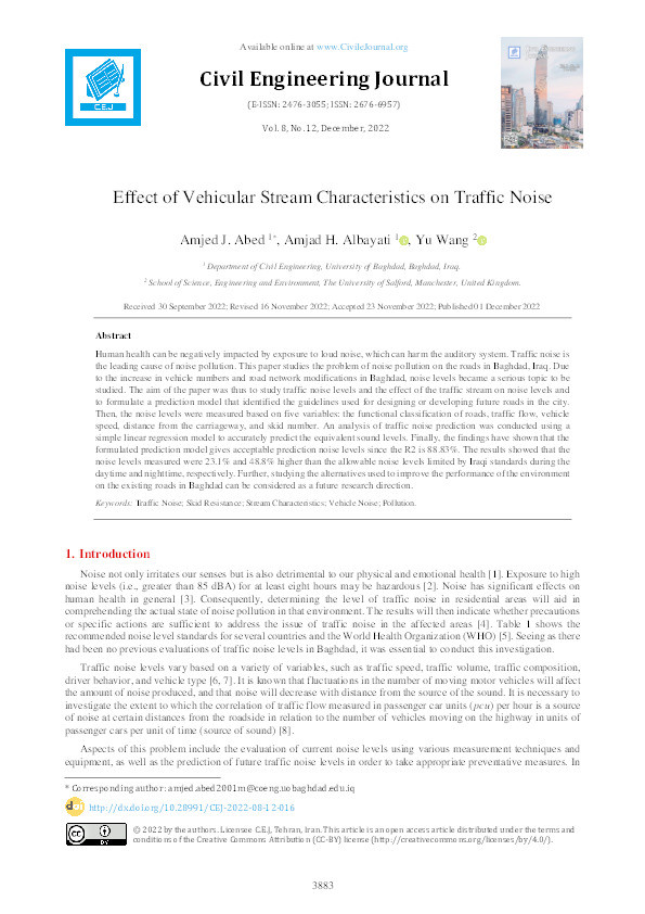 Effect of vehicular stream characteristics on traffic noise Thumbnail