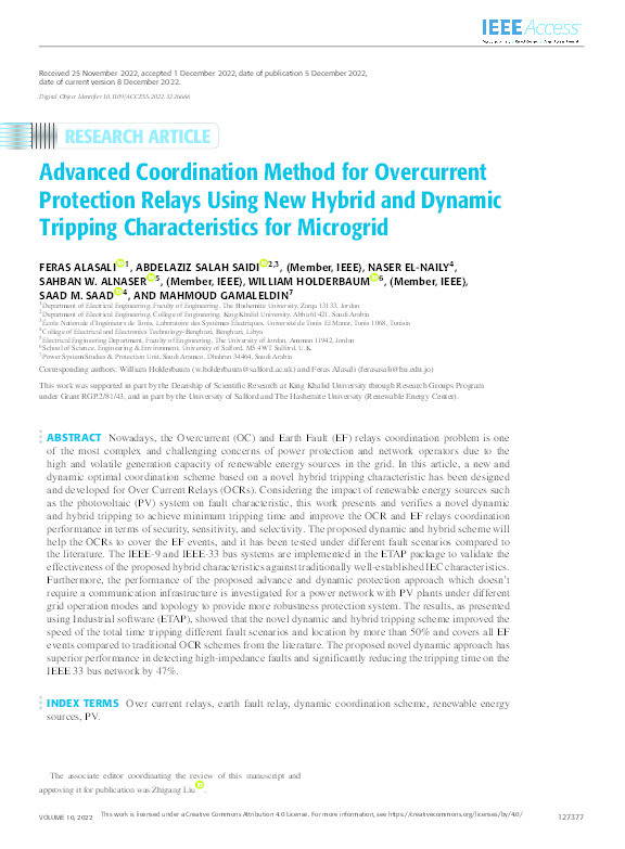 Advanced coordination method for overcurrent protection relays using new hybrid and dynamic tripping characteristics for microgrid Thumbnail