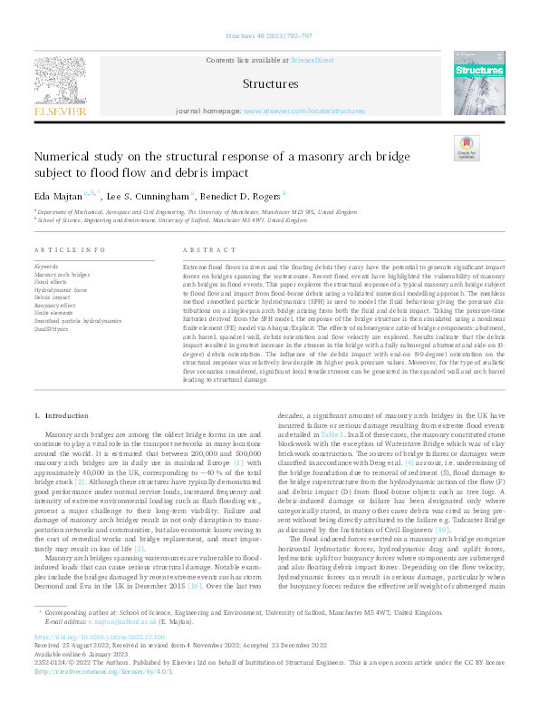 Numerical study on the structural response of a masonry arch bridge    subject to flood flow and debris impact Thumbnail