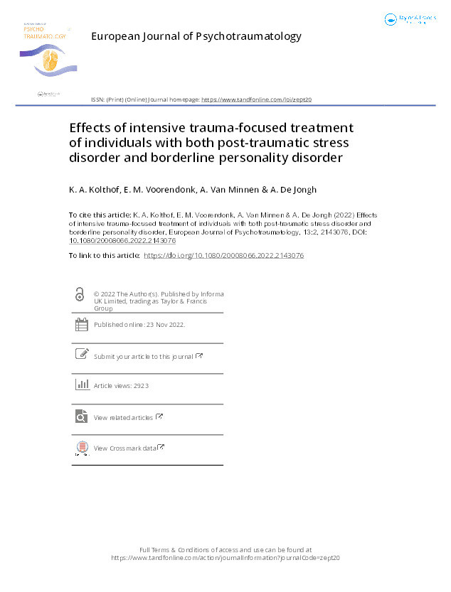Effects of intensive trauma-focused treatment of individuals with both post-traumatic stress disorder and borderline personality disorder Thumbnail