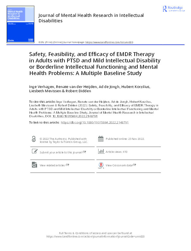 Safety, Feasibility, and Efficacy of EMDR Therapy in Adults with PTSD and Mild Intellectual Disability or Borderline Intellectual Functioning and Mental Health Problems: A Multiple Baseline Study Thumbnail