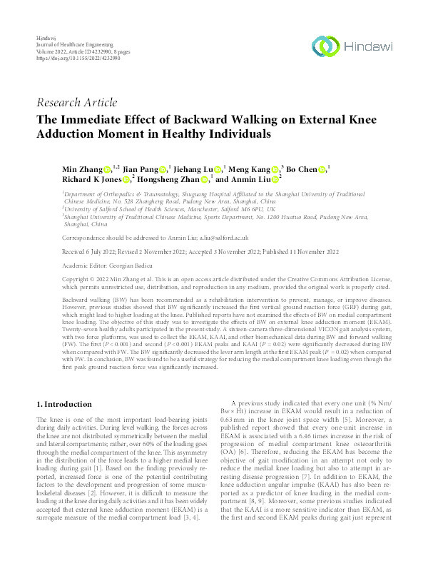 The immediate effect of backward walking on external knee
adduction moment in healthy individuals Thumbnail