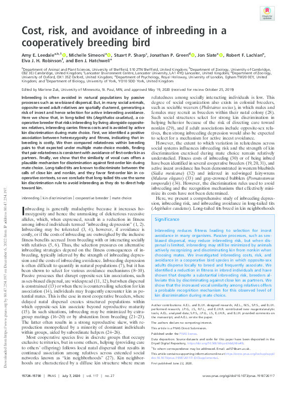 Cost, risk, and avoidance of inbreeding in a cooperatively breeding bird Thumbnail