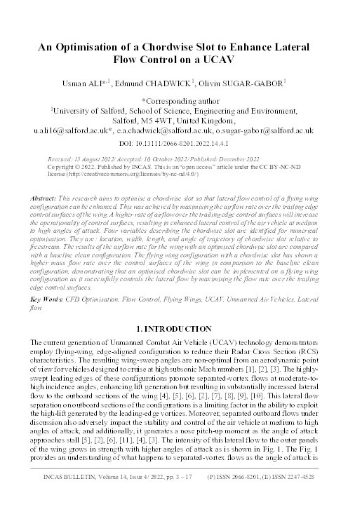 An optimisation of a chordwise slot to enhance lateral flow control on a UCAV Thumbnail