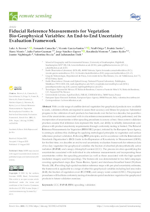 Fiducial reference measurements for vegetation bio-geophysical variables: an end-to-end uncertainty evaluation framework Thumbnail