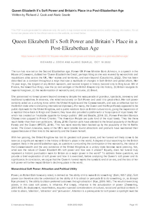 Queen Elizabeth II's soft power and Britain's place in a post-Elizabethan Age Thumbnail