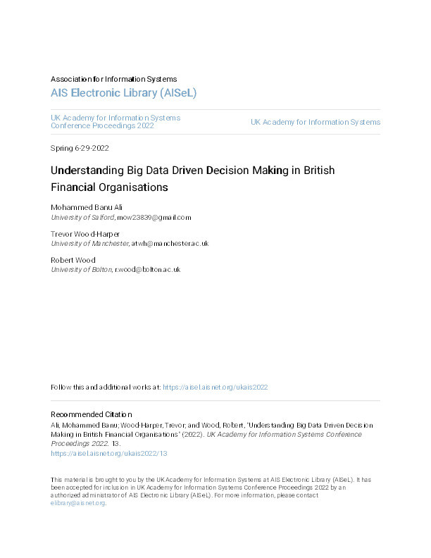 Understanding big data driven decision making in British 
financial organisations Thumbnail