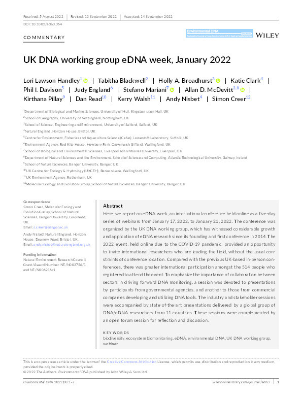 UK DNA working group eDNA week, January 2022 Thumbnail