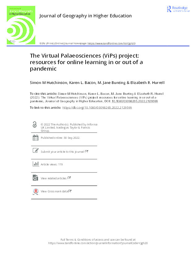 The Virtual Palaeosciences (ViPs) project: resources for online learning in or out of a pandemic Thumbnail