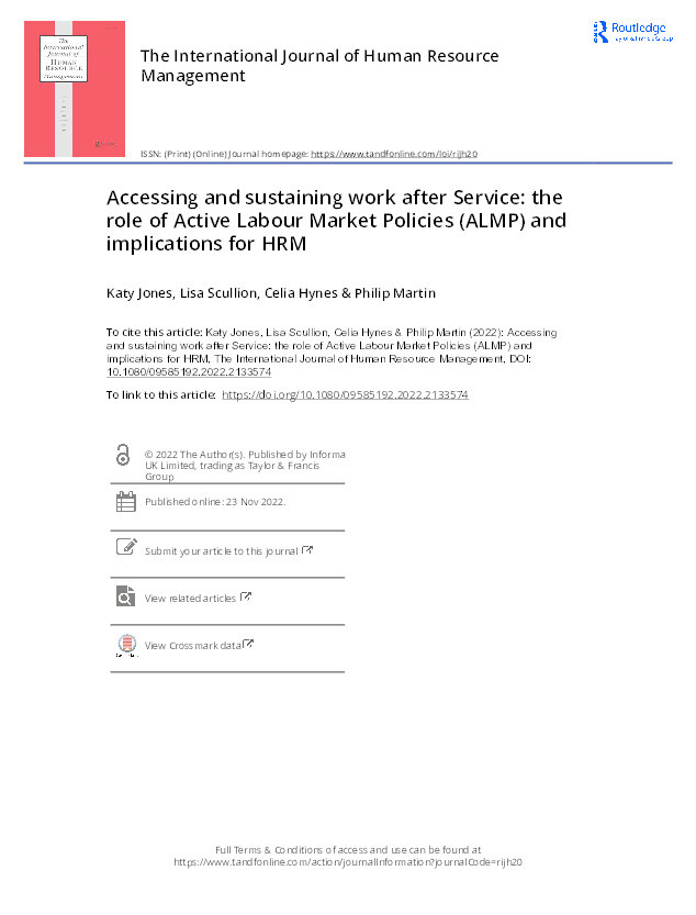 Accessing and sustaining work after service: the role of active labour market policies (ALMP) and implications for HRM Thumbnail