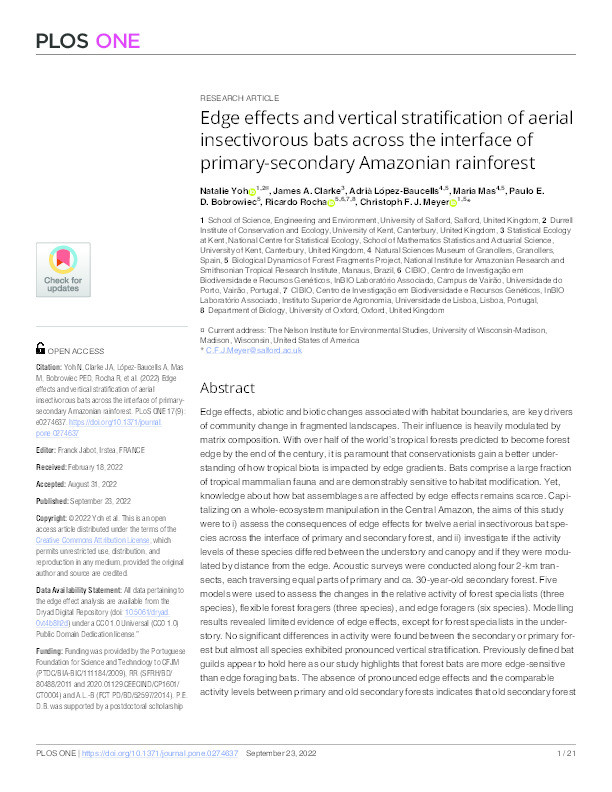 Edge effects and vertical stratification of aerial insectivorous bats across the interface of primary-secondary Amazonian rainforest Thumbnail