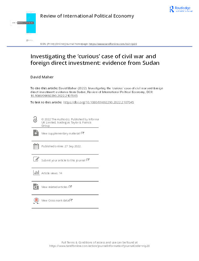 Investigating the ‘curious’ case of civil war and foreign direct investment: evidence from Sudan Thumbnail