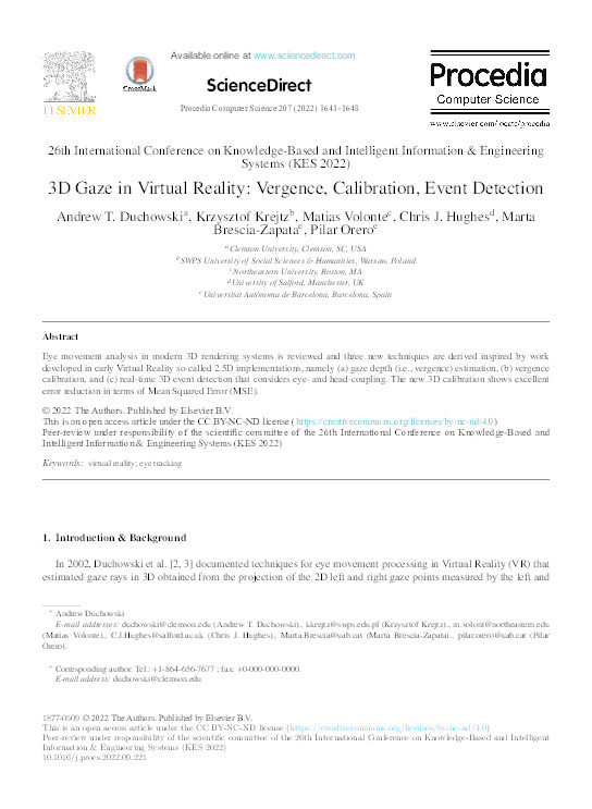 3D Gaze in Virtual Reality: Vergence, Calibration, Event Detection Thumbnail