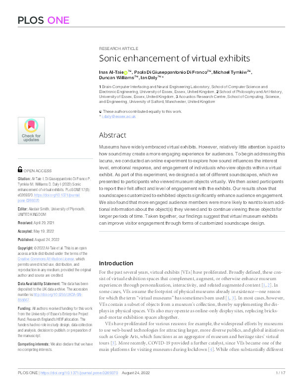 Sonic enhancement of virtual exhibits Thumbnail