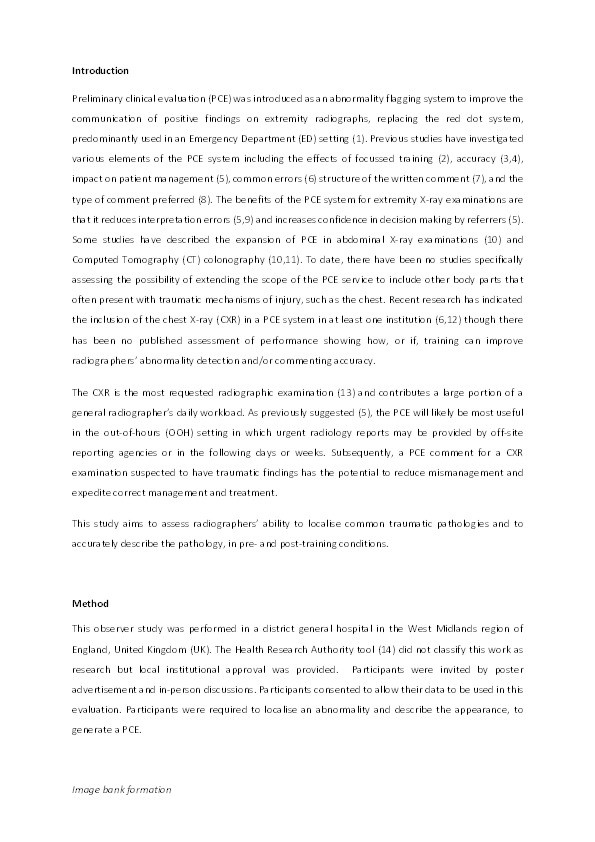 The efficacy of preliminary clinical evaluation for emergency department chest radiographs with trauma presentations in pre- and post-training situations Thumbnail