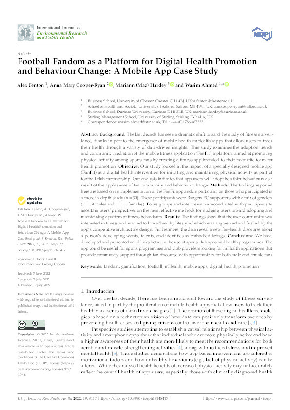 Football fandom as a platform for digital health promotion and behaviour change: a mobile app case study Thumbnail