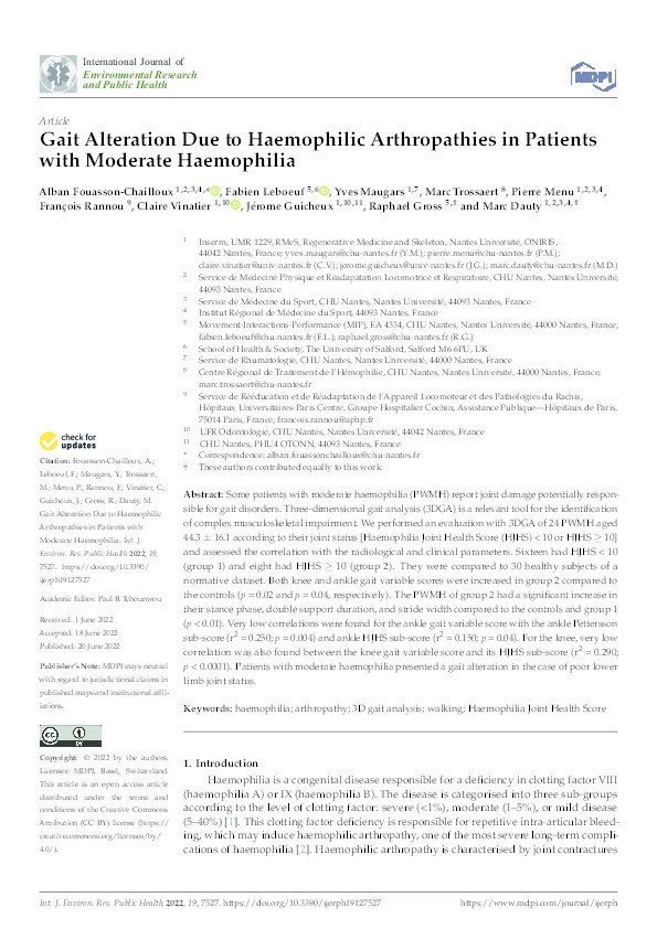 Gait Alteration Due to Haemophilic Arthropathies in Patients with Moderate Haemophilia Thumbnail