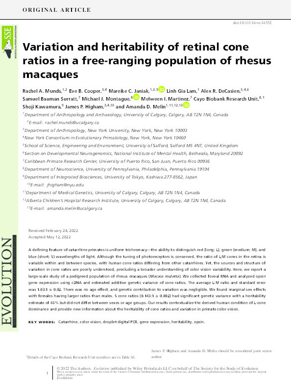 Variation and heritability of retinal cone ratios in a free‐ranging population of rhesus macaques Thumbnail