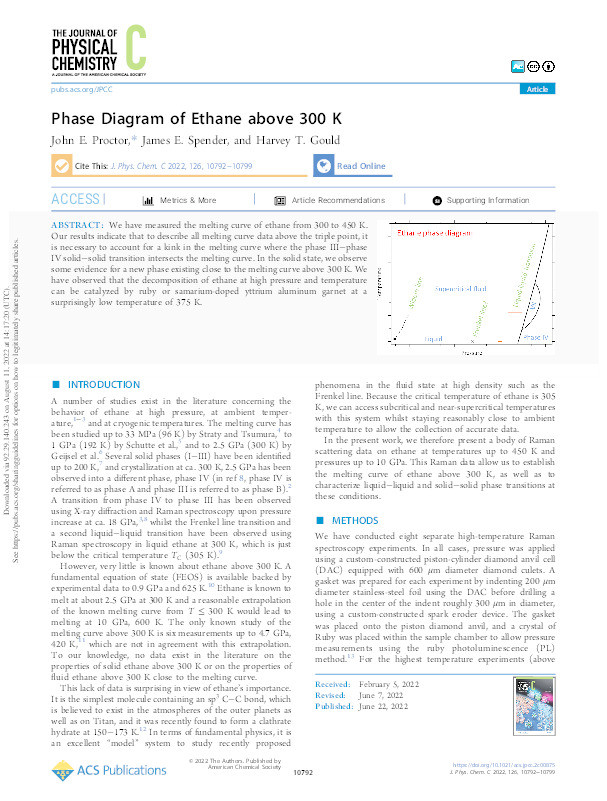 Phase diagram of ethane above 300 K Thumbnail