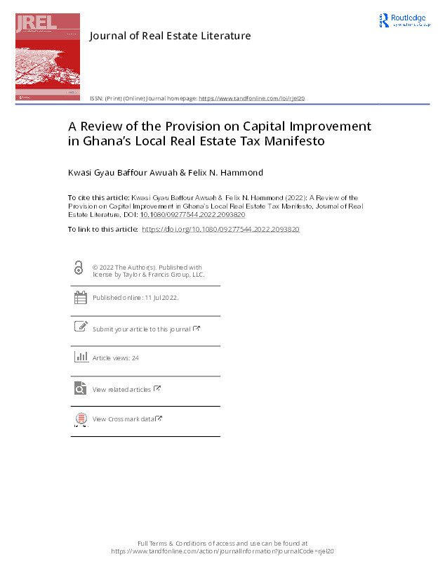 A review of the provision on capital improvement in Ghana’s local real estate tax manifesto Thumbnail