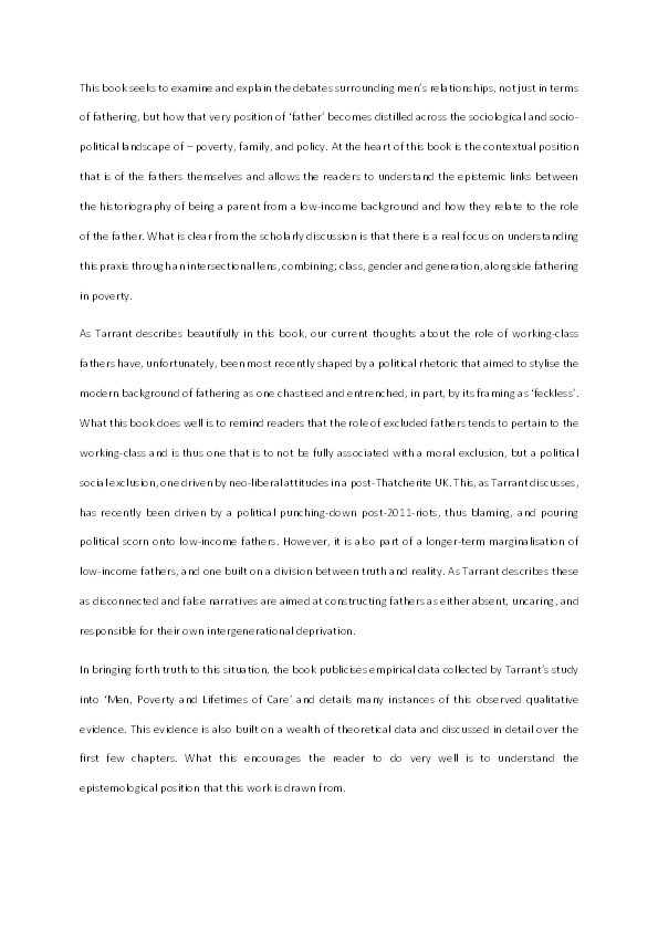 Fathering and poverty: Uncovering men's participation in low‐income family life Thumbnail