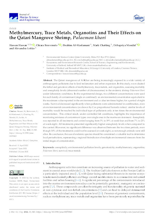 Methylmercury, trace metals, organotins and their effects on the Qatari mangrove shrimp, Palaemon khori Thumbnail