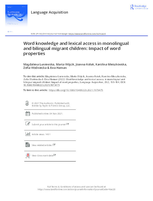 Word knowledge and lexical access in monolingual and bilingual migrant children: Impact of word properties Thumbnail