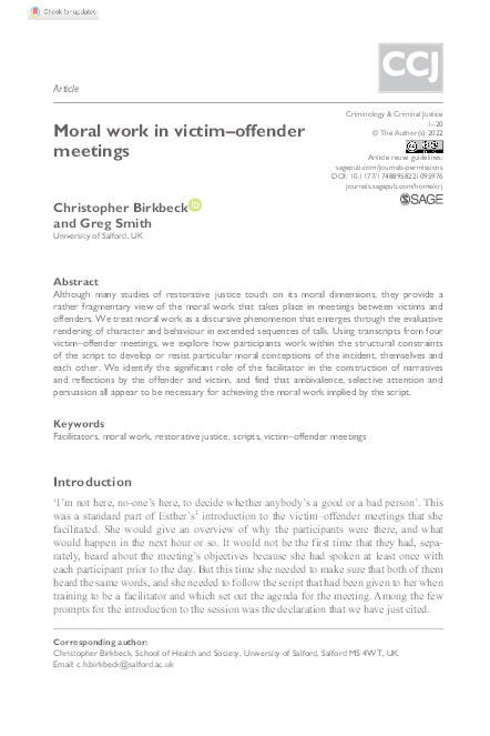 Moral work in victim–offender meetings Thumbnail