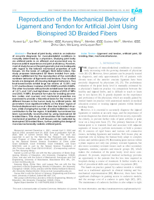 Reproduction of the mechanical behavior of ligament and tendon for artificial joint using bioinspired 3d braided fibers Thumbnail