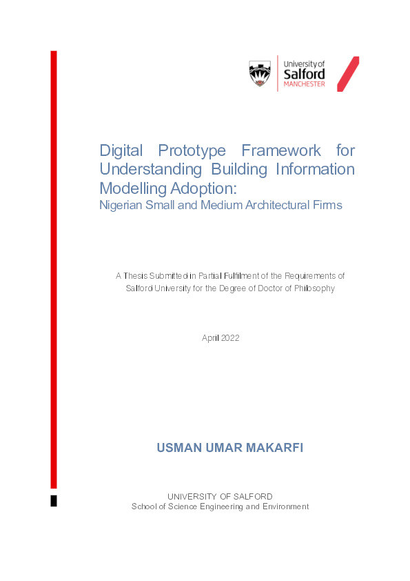 Digital Prototype Framework for Understanding Building Information Modelling Adoption: 
Nigerian Small and Medium Architectural Firms Thumbnail