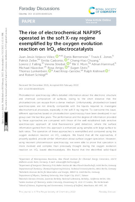 The rise of electrochemical NAPXPS operated in the soft X-ray regime exemplified by the oxygen evolution reaction on IrO Thumbnail