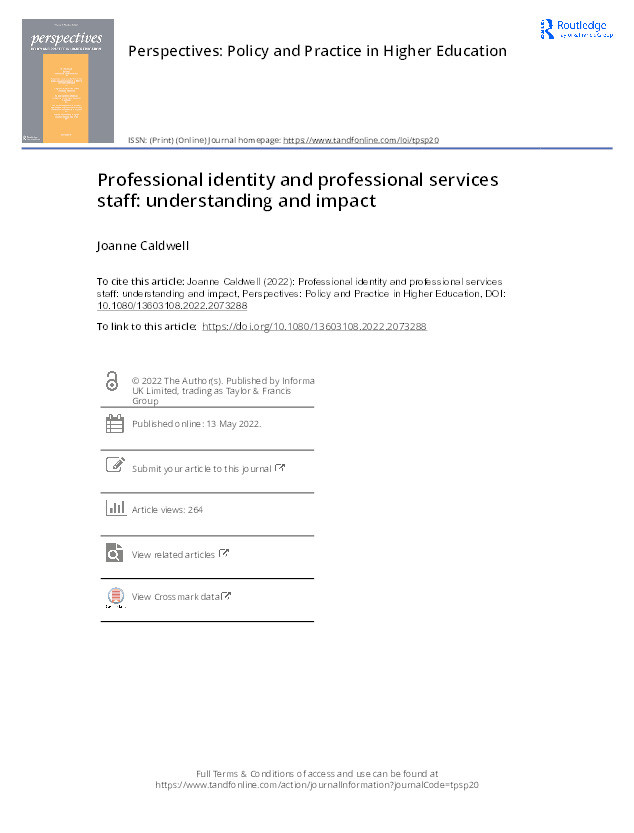 Professional identity and professional services staff : understanding and impact Thumbnail
