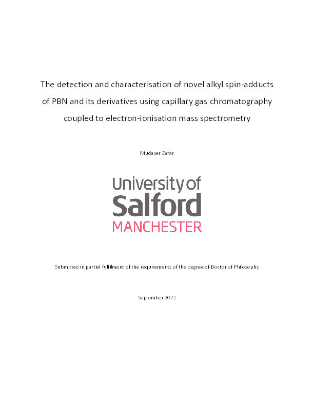 The detection and characterisation of novel alkyl spin-adducts of PBN and its derivatives using capillary gas chromatography coupled to electron-ionisation mass spectrometry Thumbnail