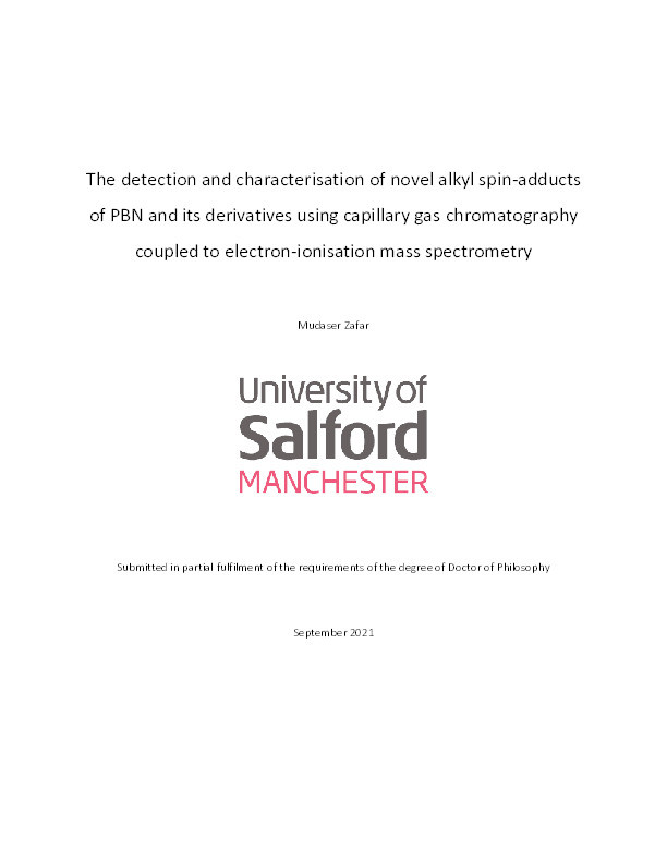 The detection and characterisation of novel alkyl spin-adducts of PBN and its derivatives using capillary gas chromatography coupled to electron-ionisation mass spectrometry Thumbnail