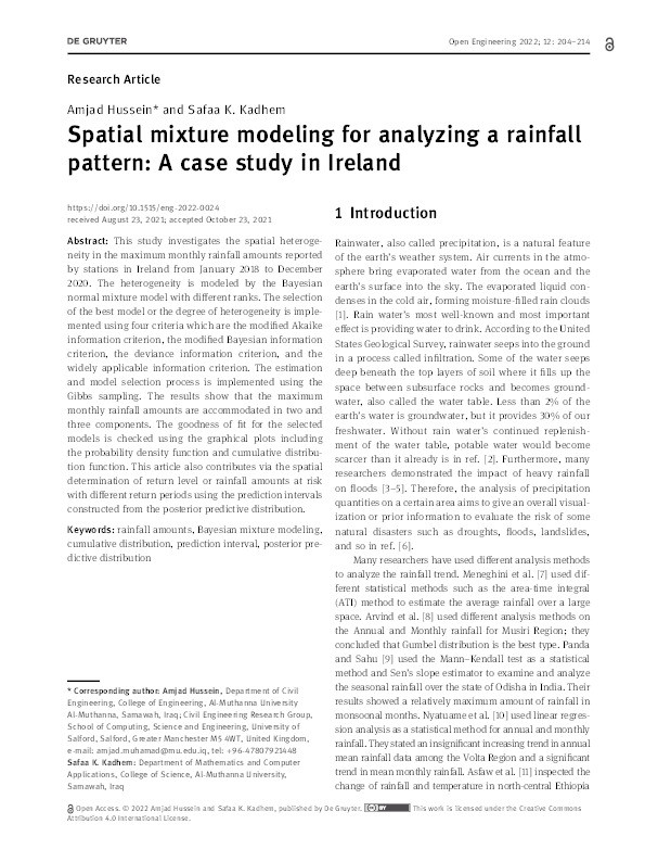 Spatial mixture modeling for analyzing a rainfall pattern: A case study in Ireland Thumbnail