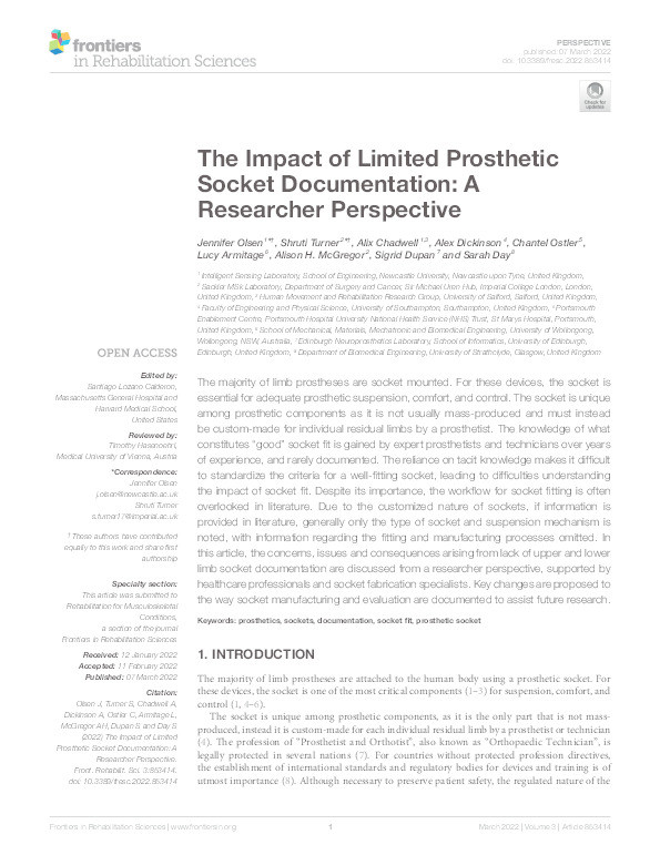 The impact of limited prosthetic socket documentation : a researcher perspective Thumbnail