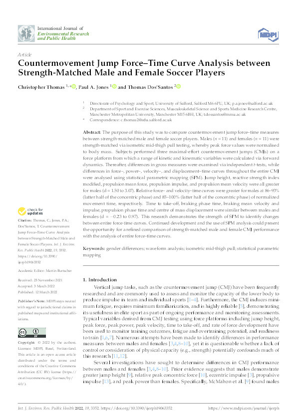 Countermovement jump force−time curve analysis between strength-matched male and female soccer players Thumbnail
