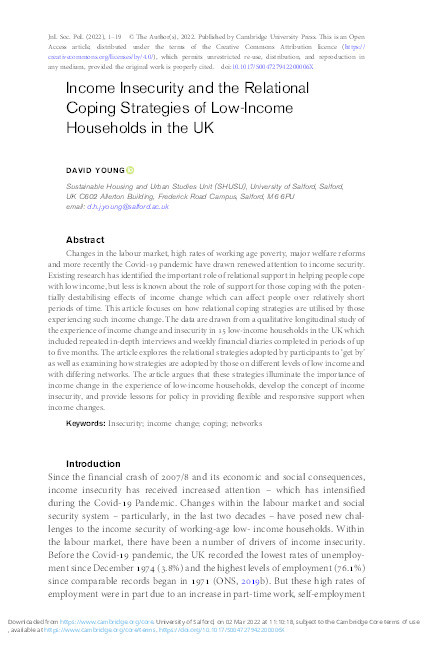 Income insecurity and the relational coping strategies of low-income households in the UK Thumbnail