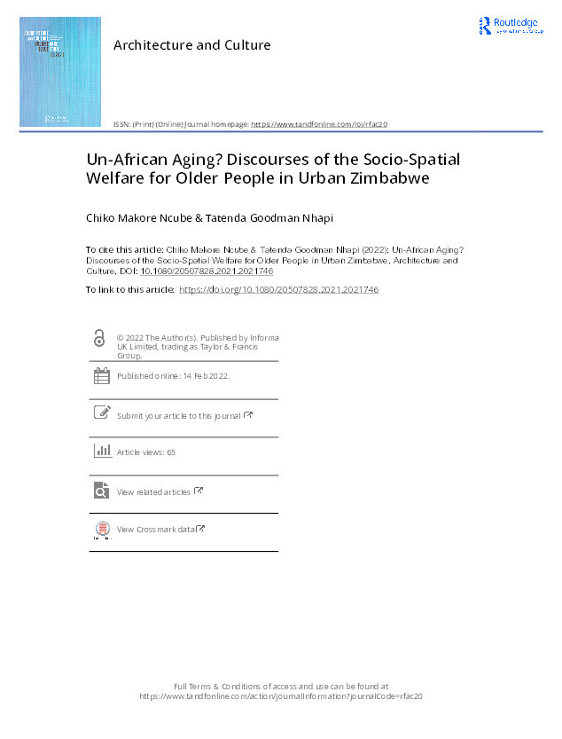Un-African aging? Discourses of the socio-spatial welfare for older people in urban Zimbabwe Thumbnail