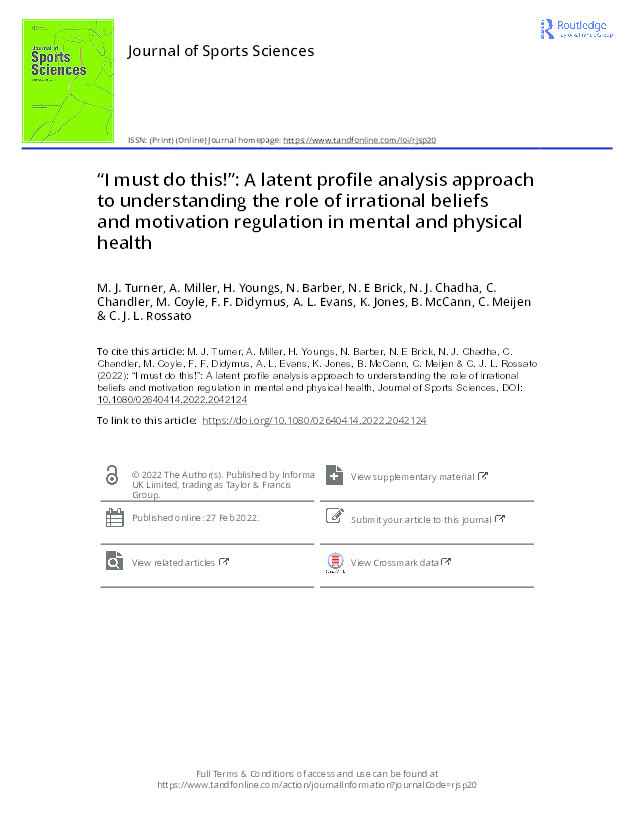 “I must do this!” : a latent profile analysis approach to understanding the role of irrational beliefs and motivation regulation in mental and physical health Thumbnail