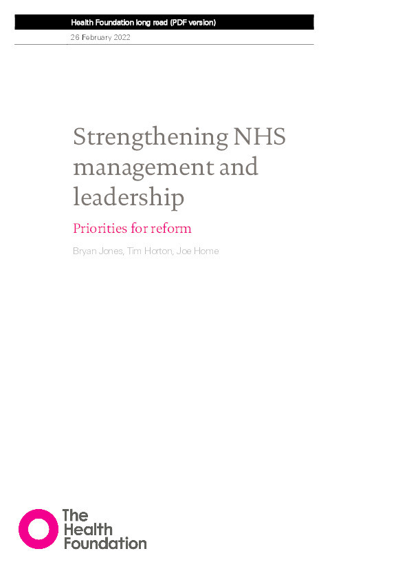 Strengthening NHS management and leadership : priorities for reform Thumbnail