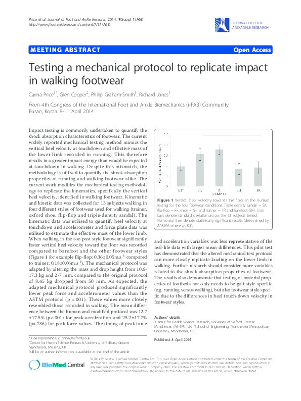 Testing a mechanical protocol to replicate impact in walking footwear Thumbnail