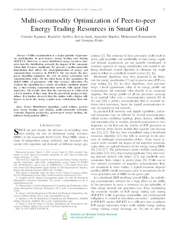 Multi-commodity optimization of peer-to-peer energy trading resources in smart grid Thumbnail