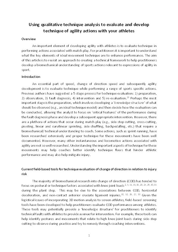 Using qualitative technique analysis to evaluate and develop 
technique of agility actions with your athletes Thumbnail