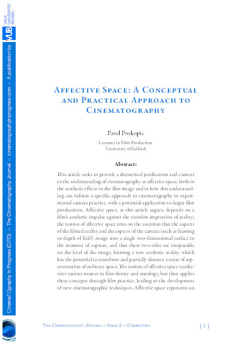 Affective space : a conceptual and practical approach to cinematography Thumbnail